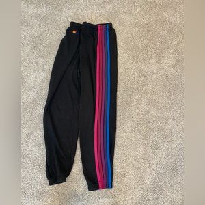 Aviator Nation sweatpants- charcoal with pink, purple, blue stripes- M